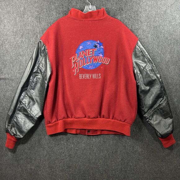 Vintage Planet Hollywood Jacket Mens Extra Large Red Black Beverly Hills Varsity